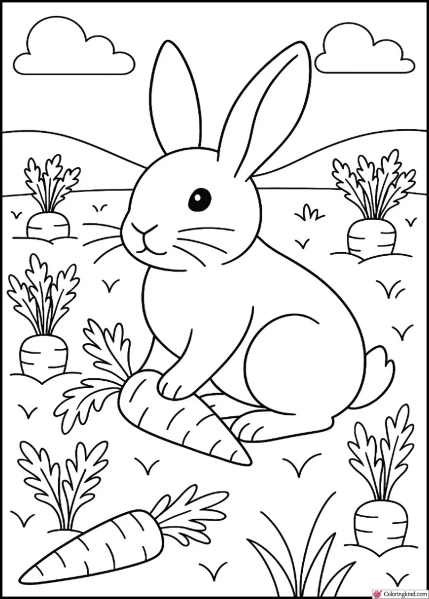 Bunny with Carrots in a Field