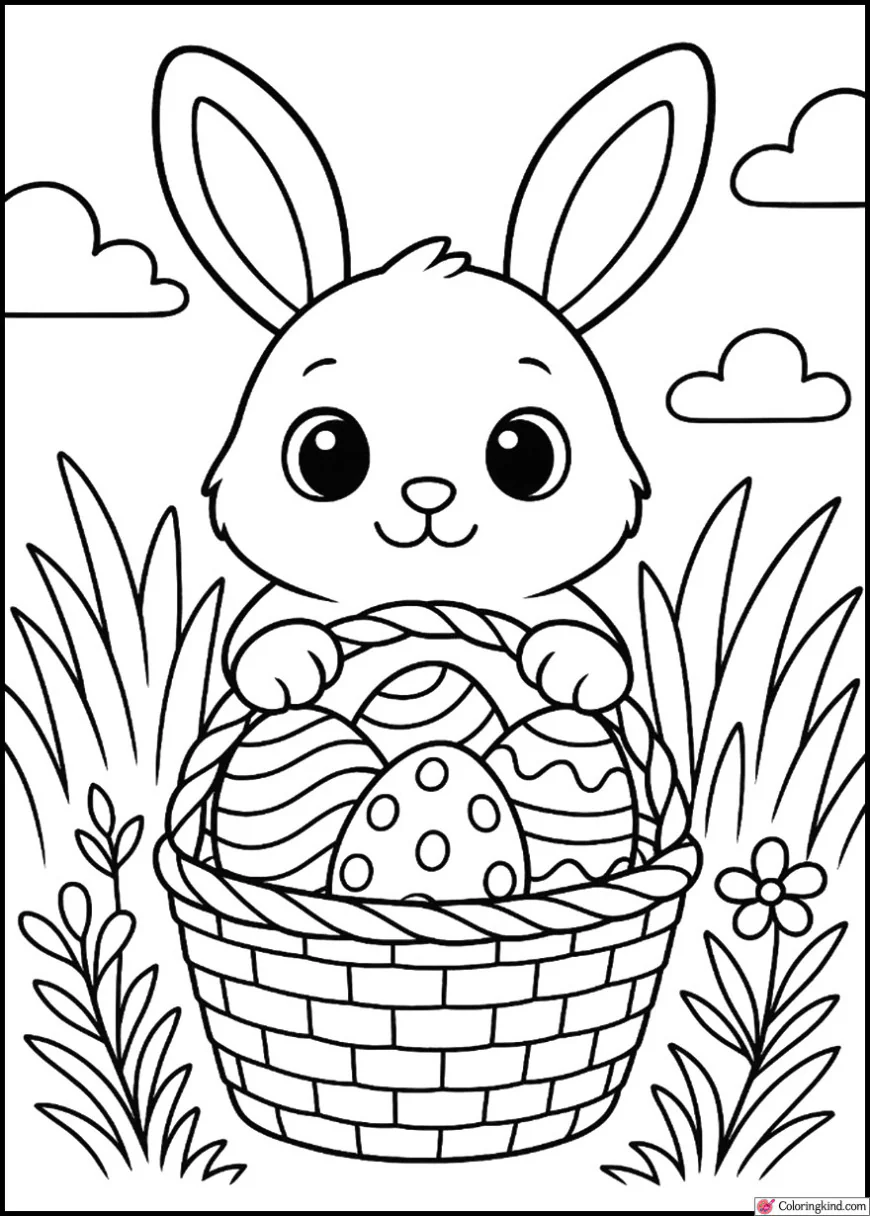 Bunny with Easter Eggs in a Basket