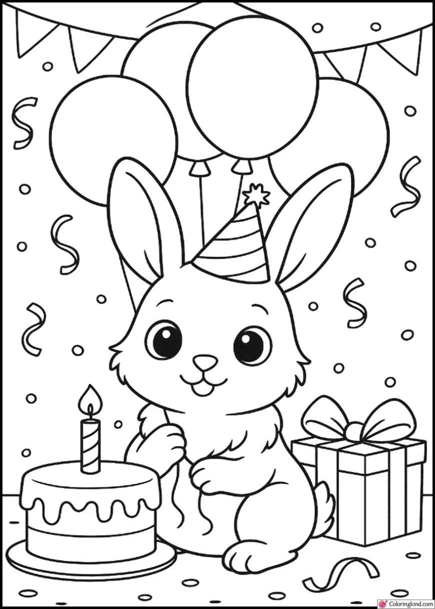 Bunny with Balloons at a Birthday Party