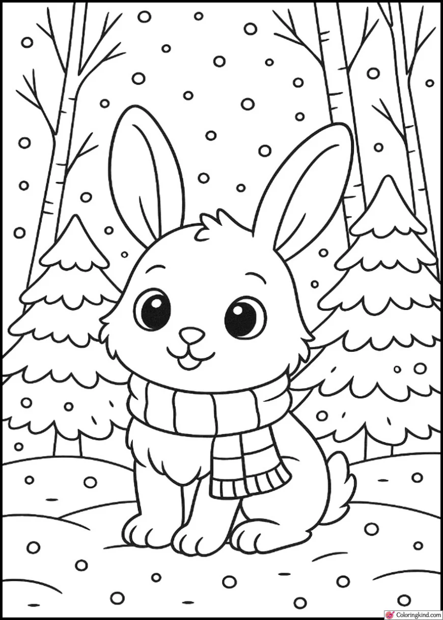 Bunny in a Snowy Winter Forest