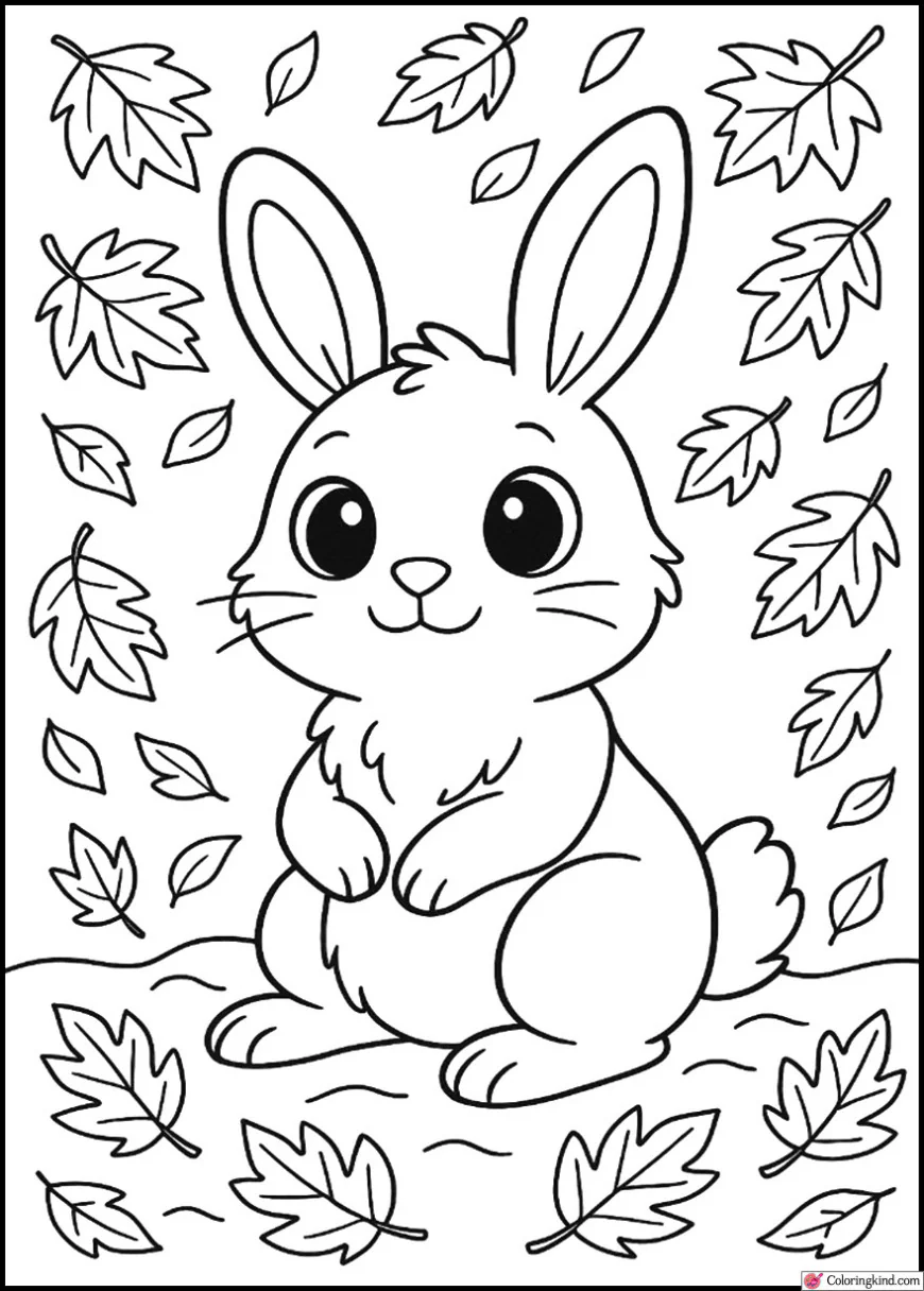 Bunny with Autumn Leaves Falling