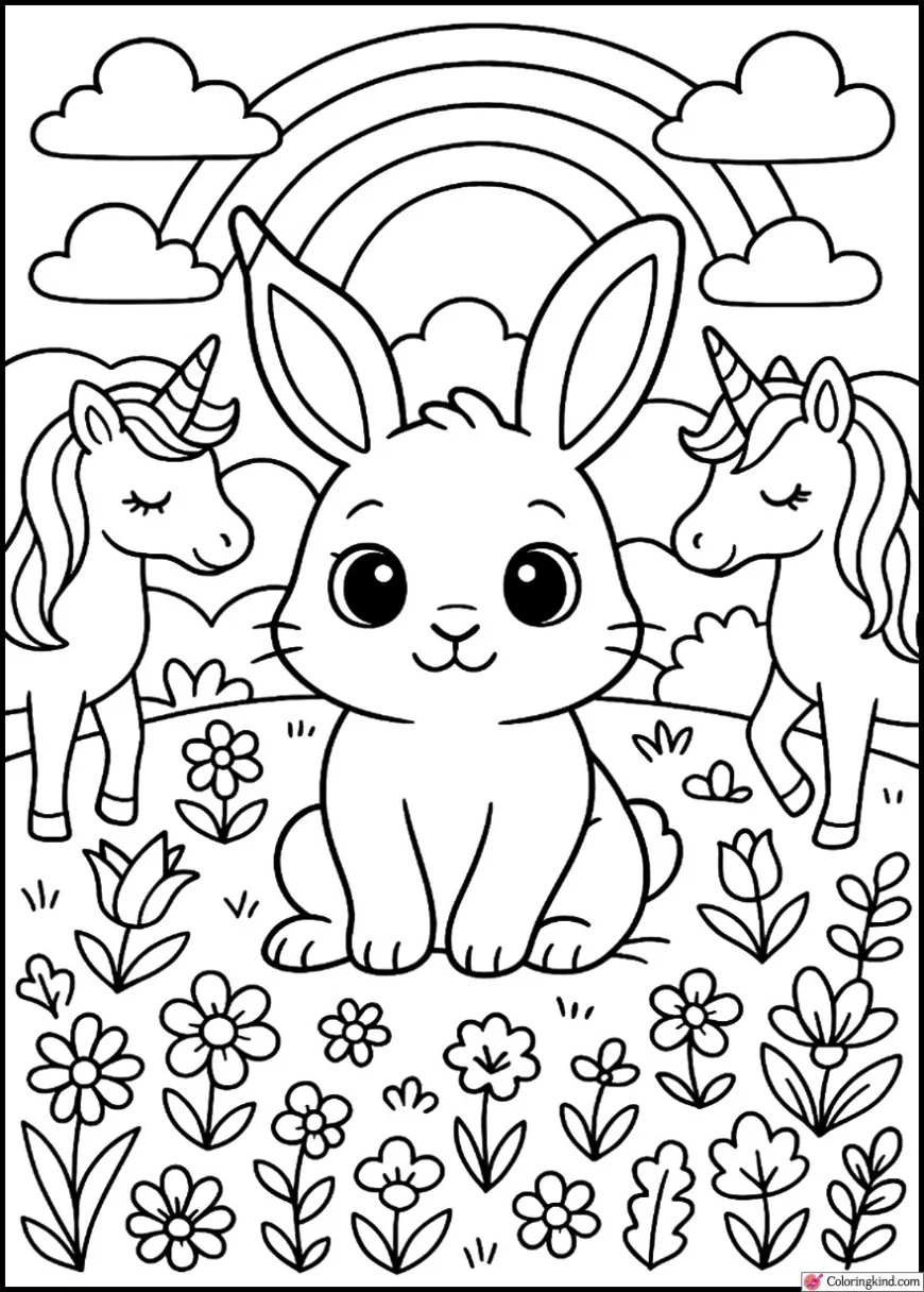Bunny with Unicorns in a Meadow