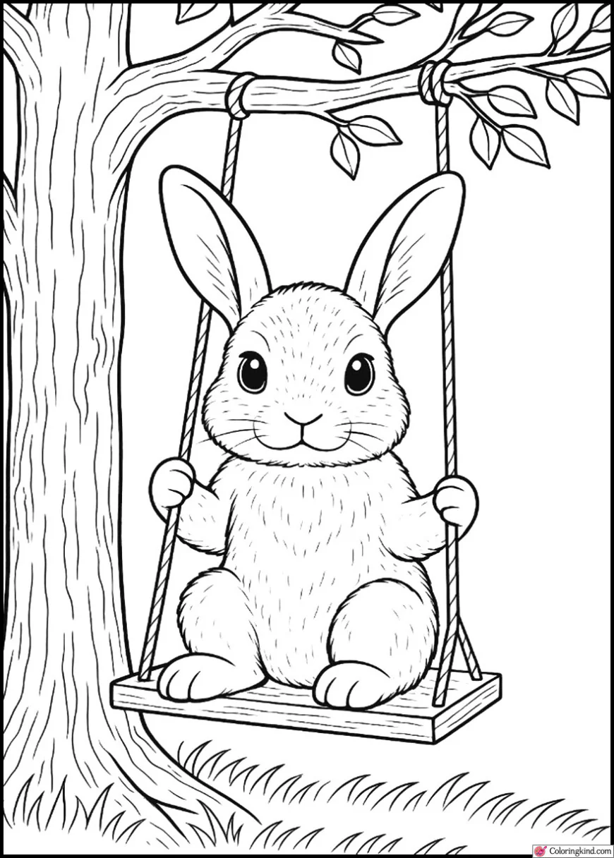 Bunny sitting on a Swing in a Tree