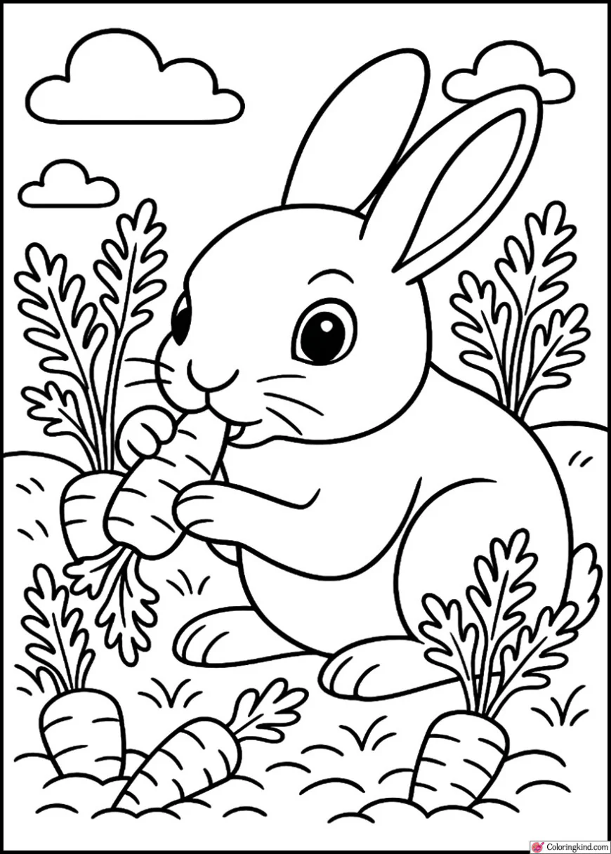 Bunny nibbling Carrots in a Vegetable Patch