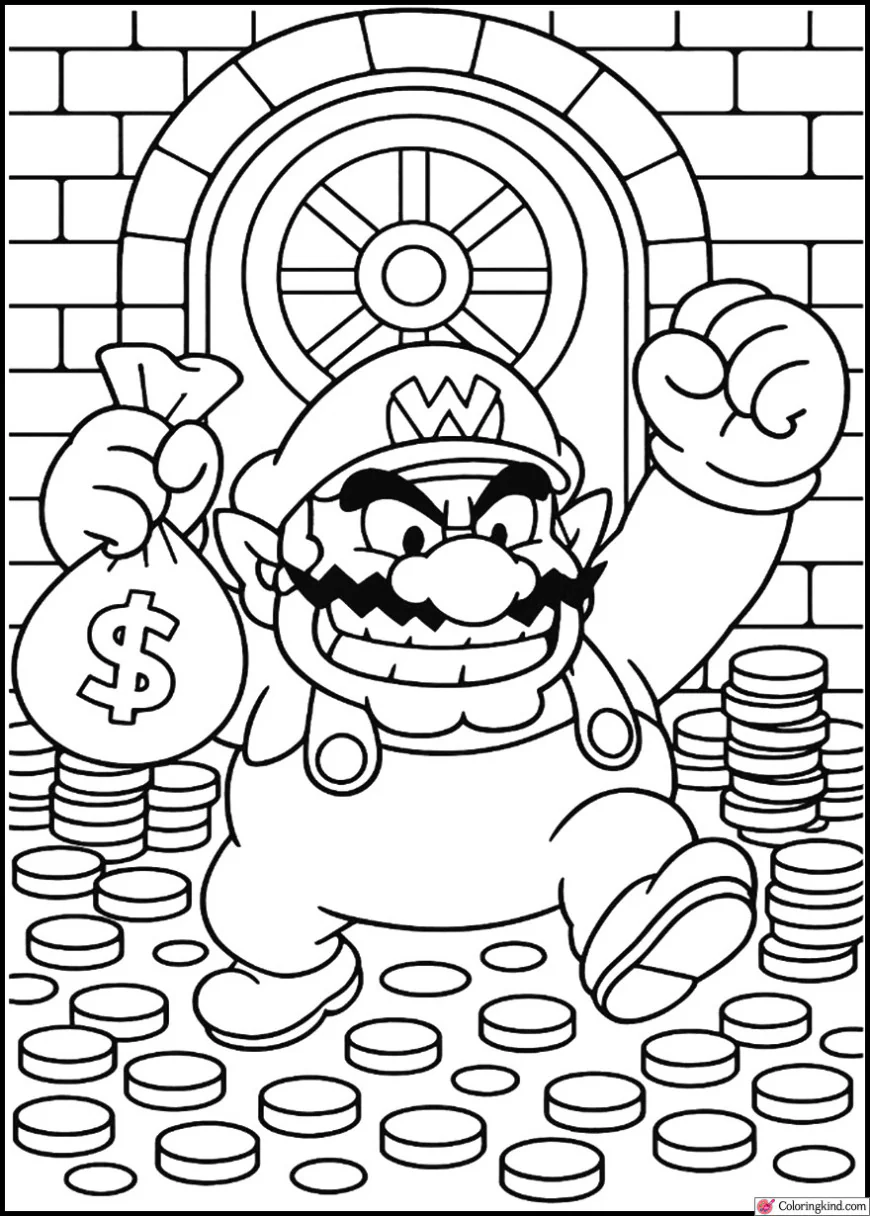 Wario in the Treasure Vault of Gold Coins