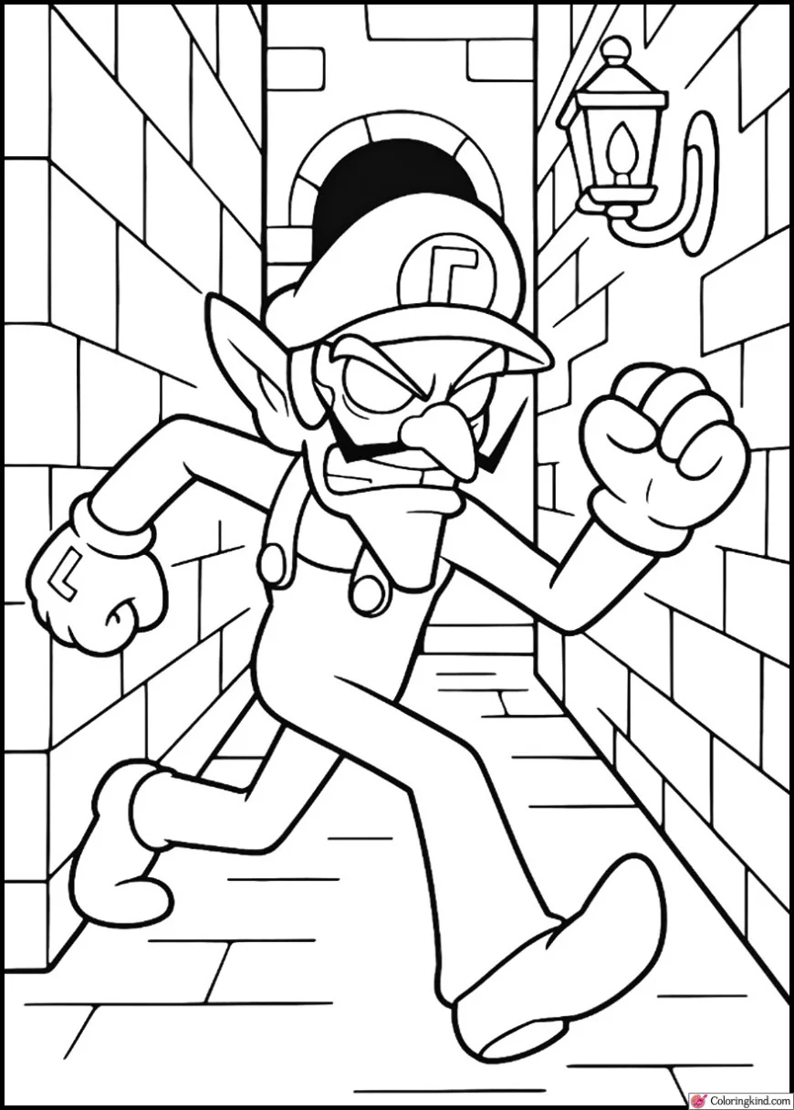 Waluigi Sneaking Through the Shadowy Alley