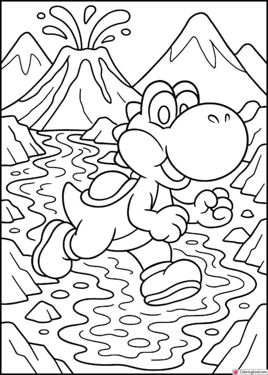 Yoshi Exploring the Volcano Lava Path