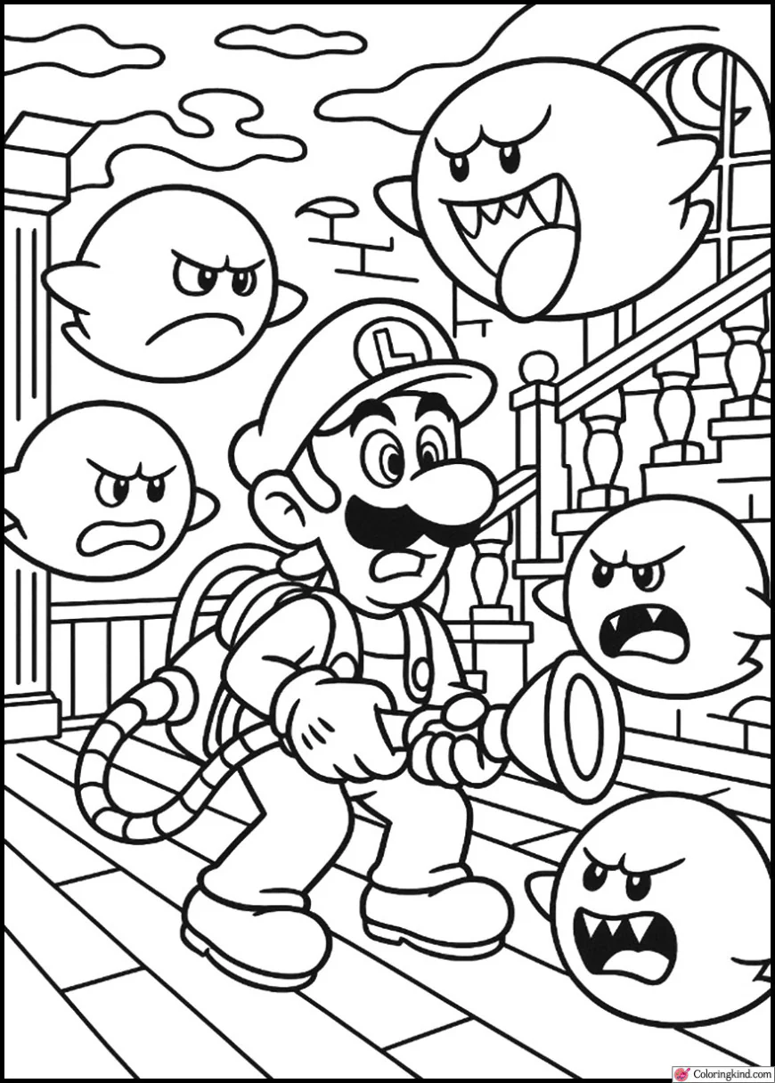 Luigi Battling Ghosts in Boo’s Haunted Mansion