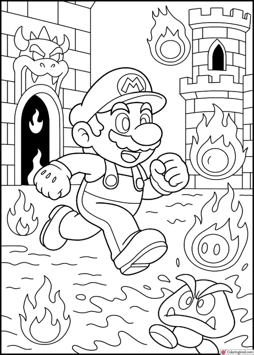 Mario Dodging Fireballs in Bowser’s Lava Castle