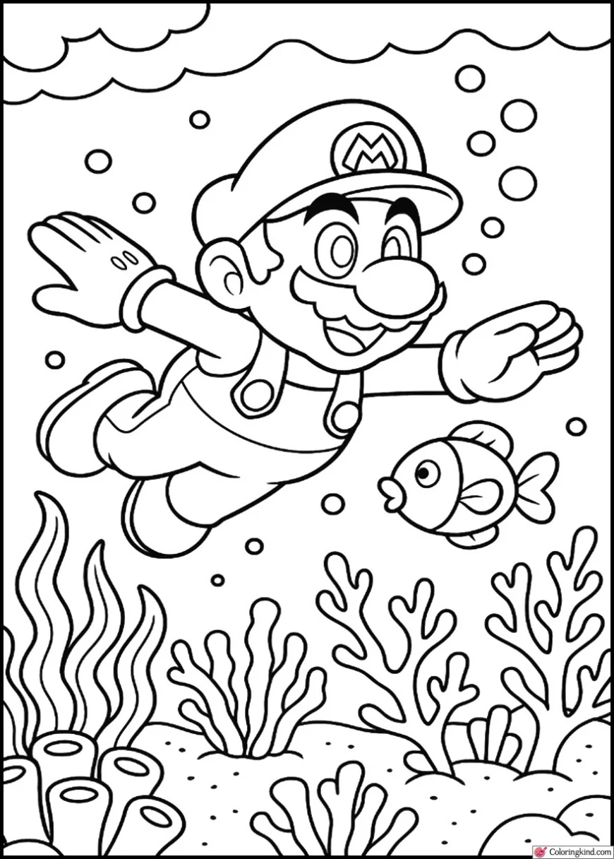 Mario Swimming in the Underwater Coral Kingdom