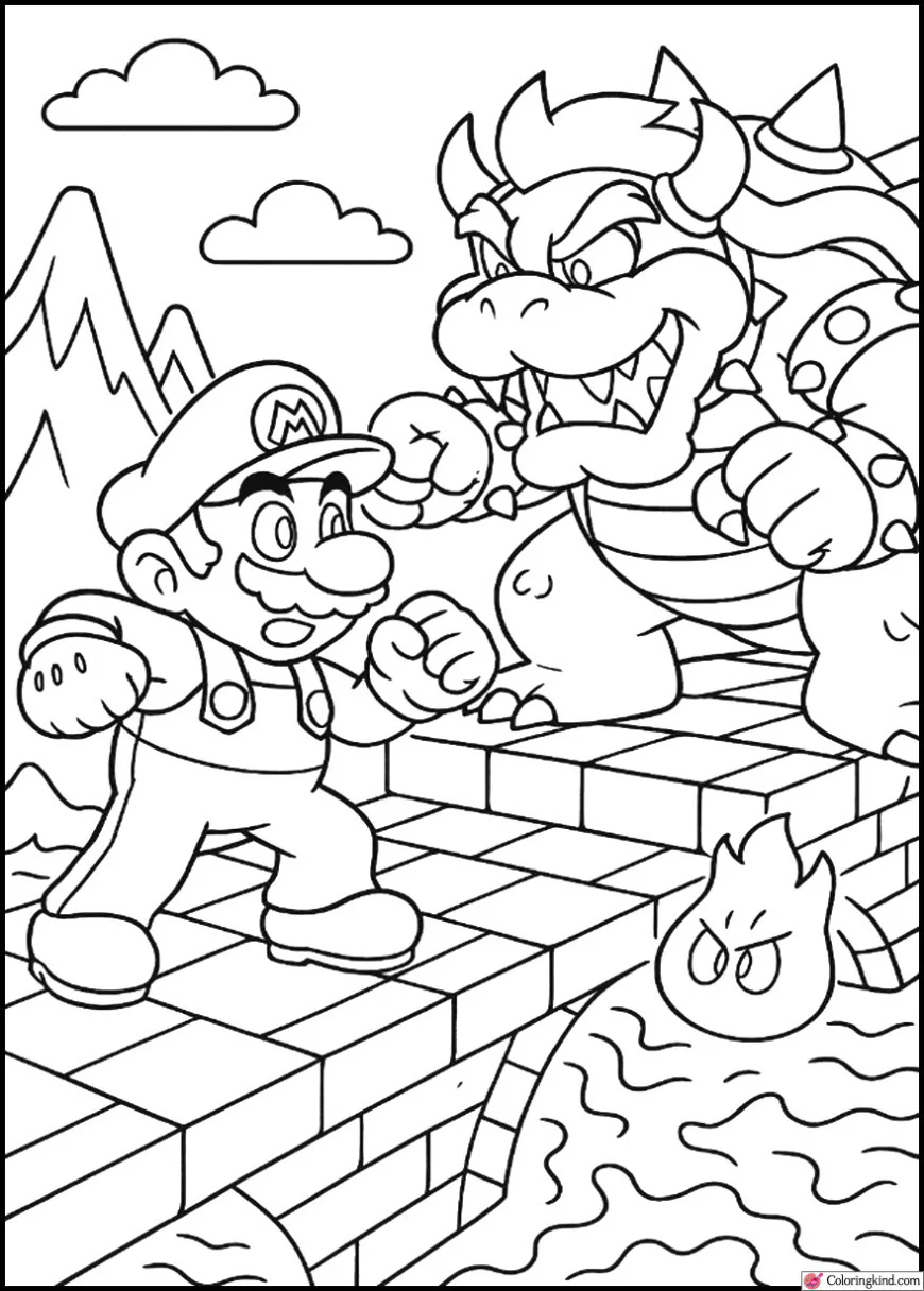 Mario Battling Bowser on the Lava Bridge