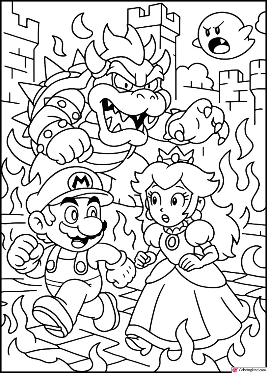 Mario and Princess Peach Escaping Bowser’s Lava Fortress