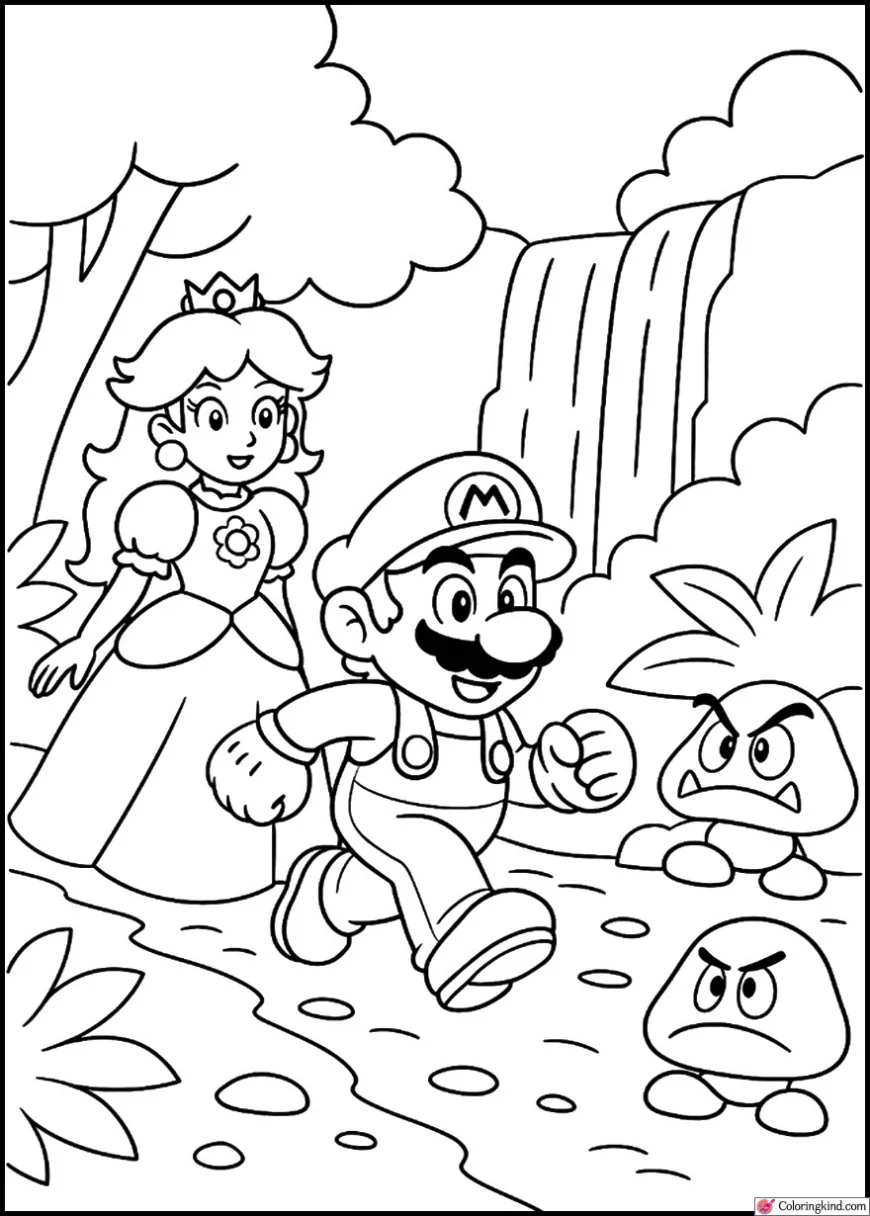 Princess Daisy and Mario Exploring the Jungle Waterfall Path