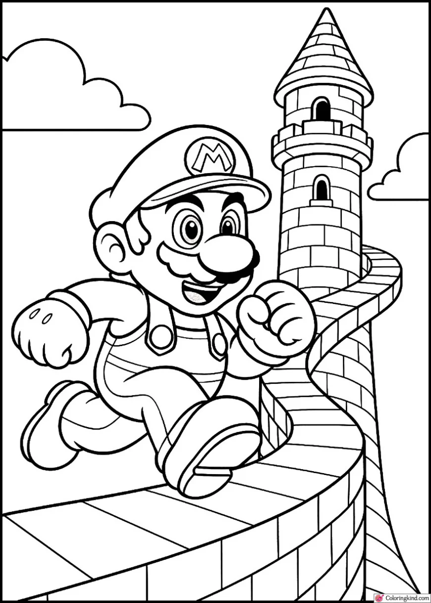 Mario Running Up the Spiral Tower Level
