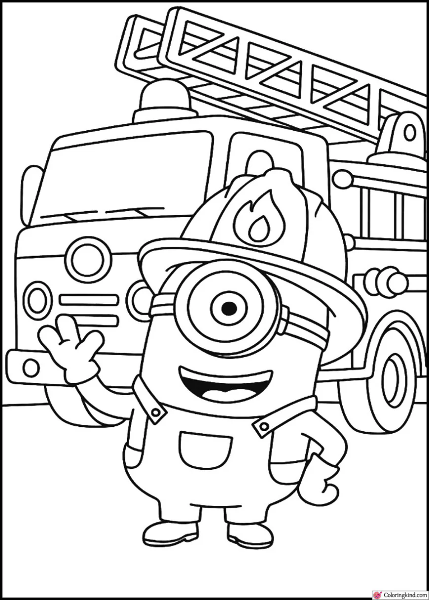 Carl Dressed as a Firefighter with Fire Truck