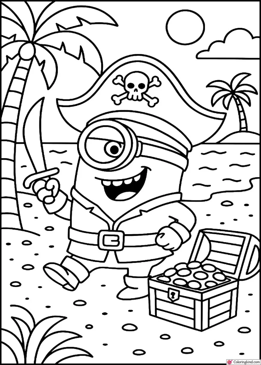 Minion Dressed as a Pirate on a Treasure Island