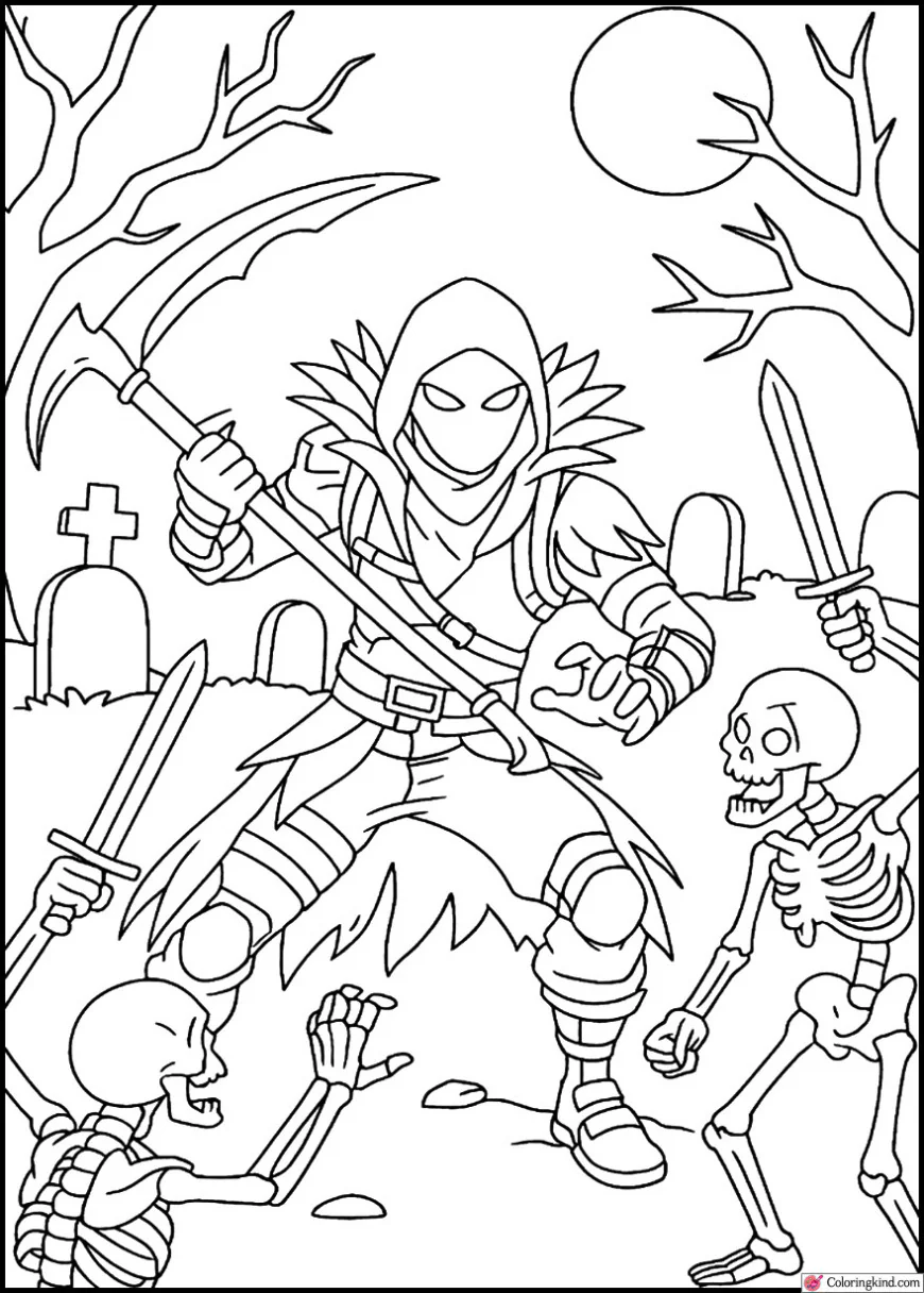 Raven Battling Skeletons in Graveyard Fight