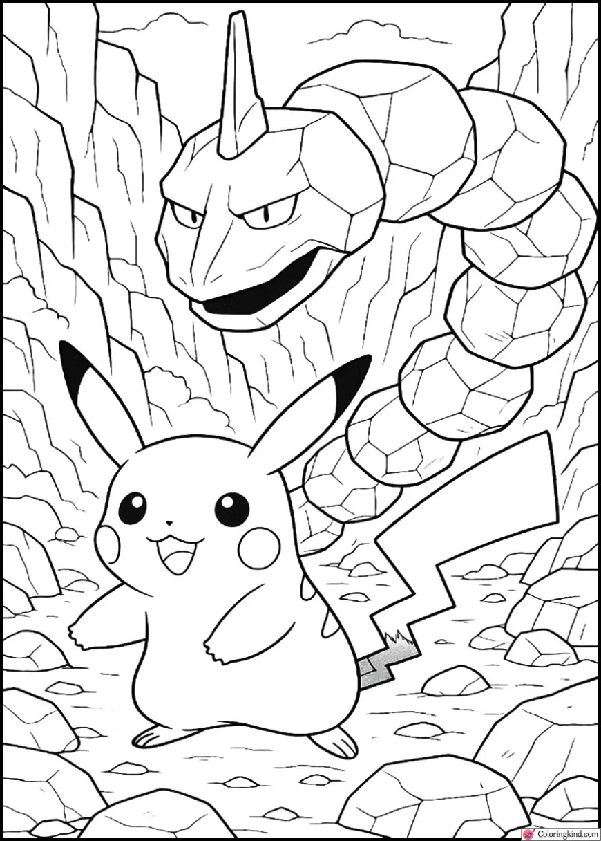 Pikachu with Onix in rocky canyon