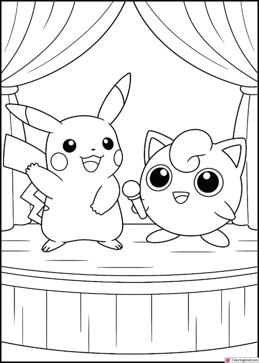 Pikachu with Jigglypuff on a stage
