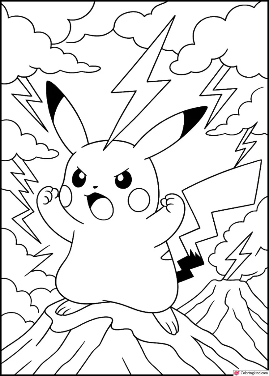 Pikachu charging thunderbolt in stormy sky