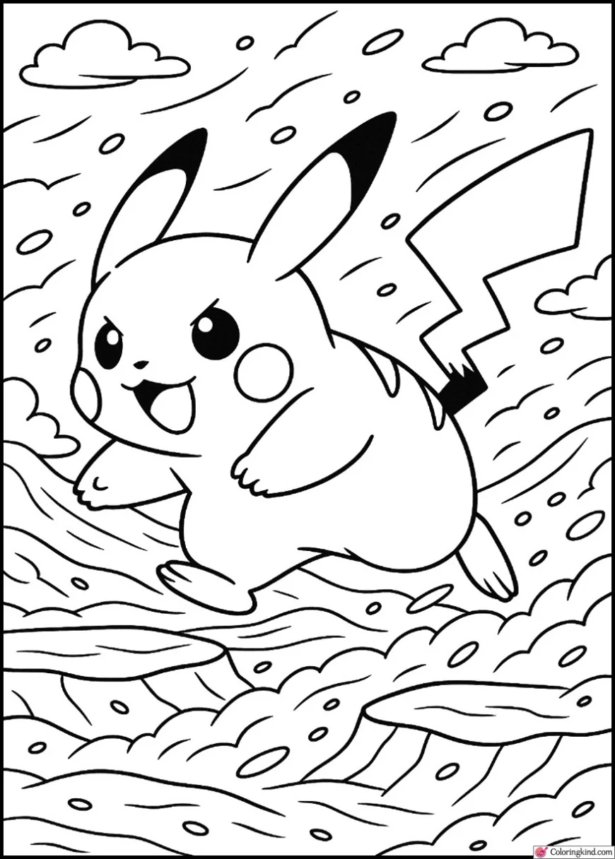 Pikachu running through desert sandstorm
