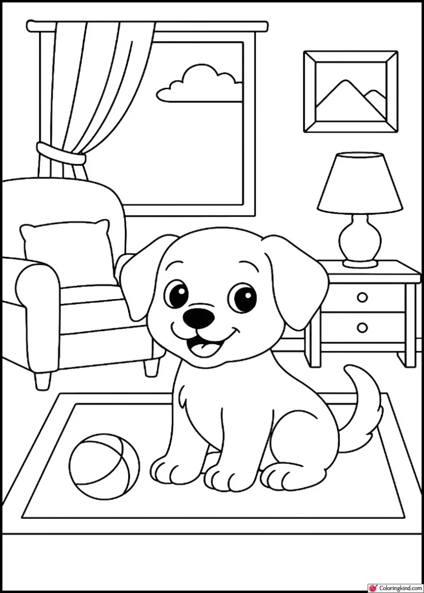 Puppy in a cozy living room