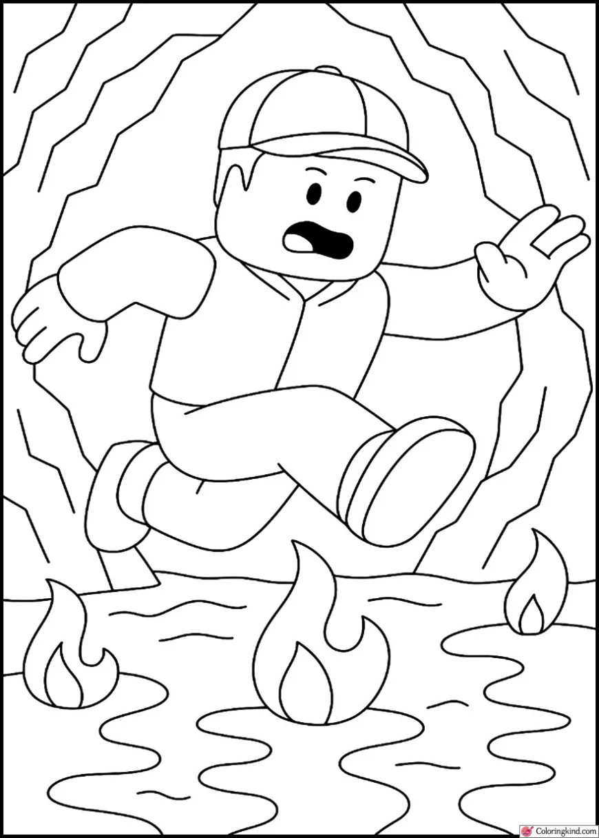 Roblox Character Escaping a Lava Cave