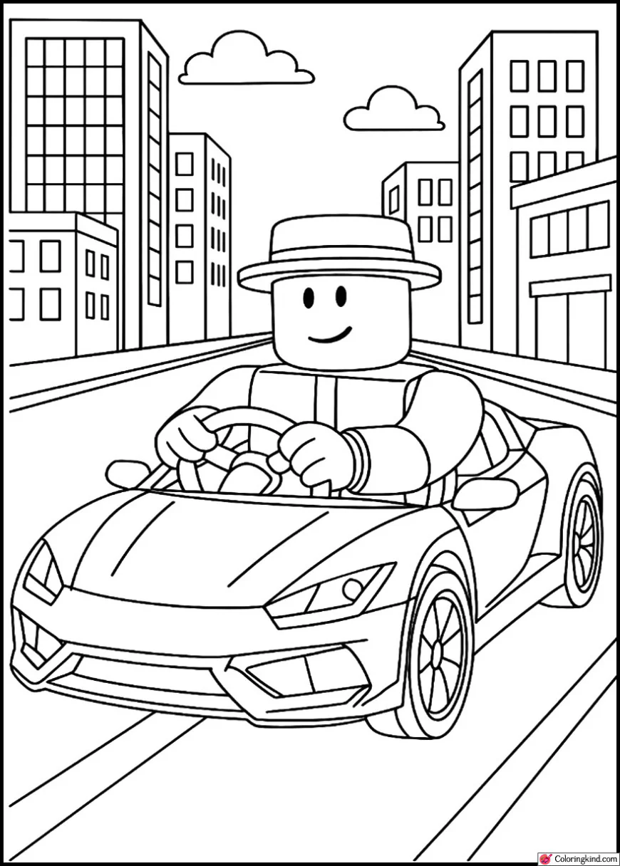 Roblox Character Driving a Sports Car in Roblox City