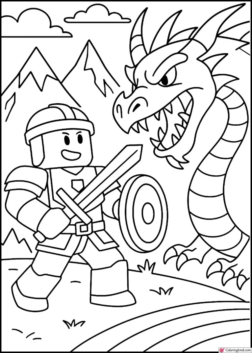 Roblox Warrior Battling a Dragon