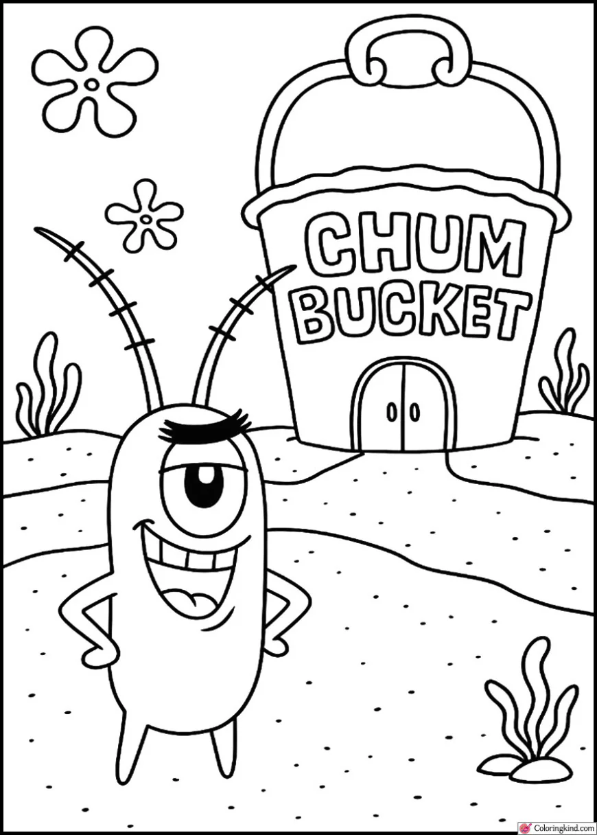 Plankton Standing in Front of Chum Bucket