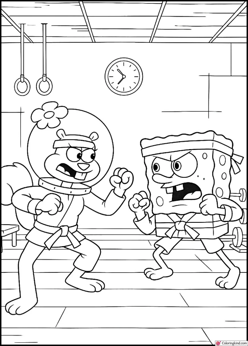 Sandy Karate Sparring with SpongeBob