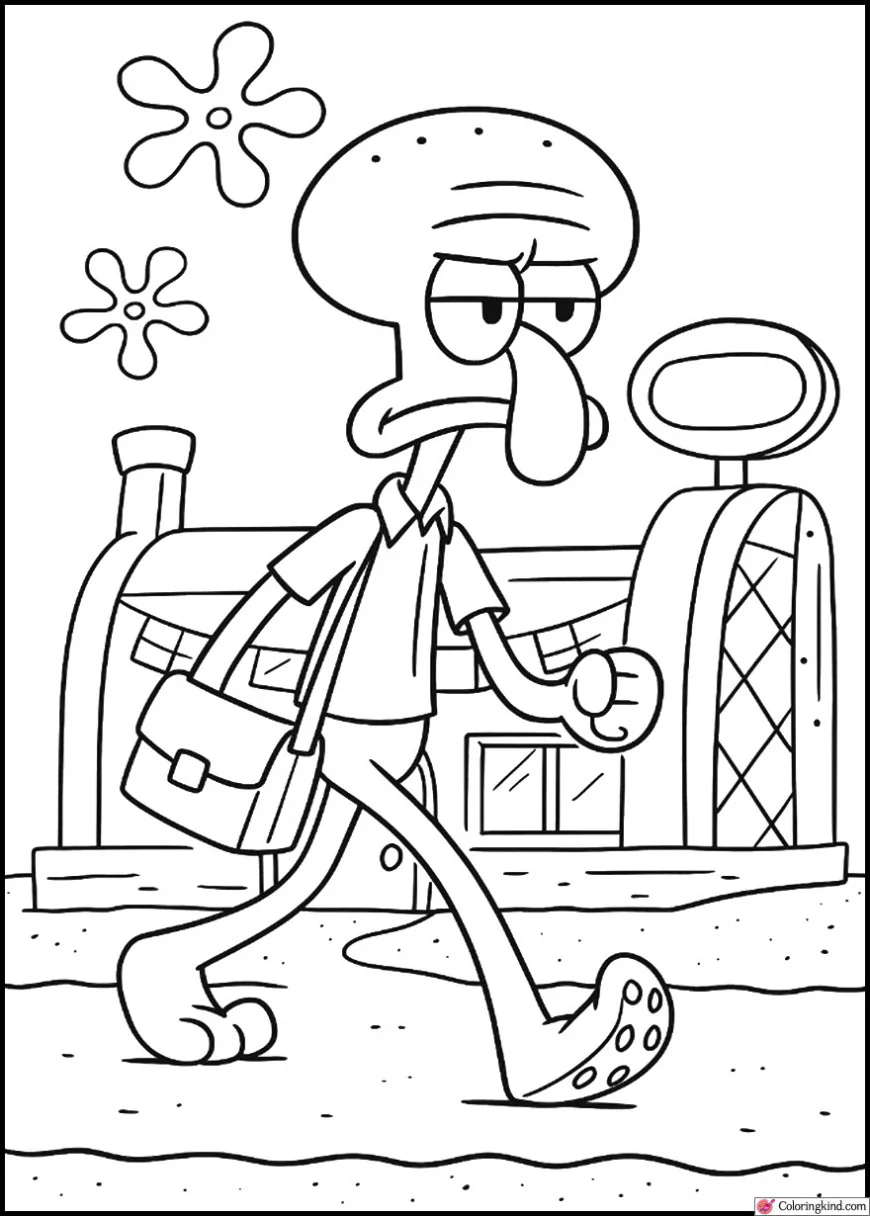 Squidward Walking to Work With Frown