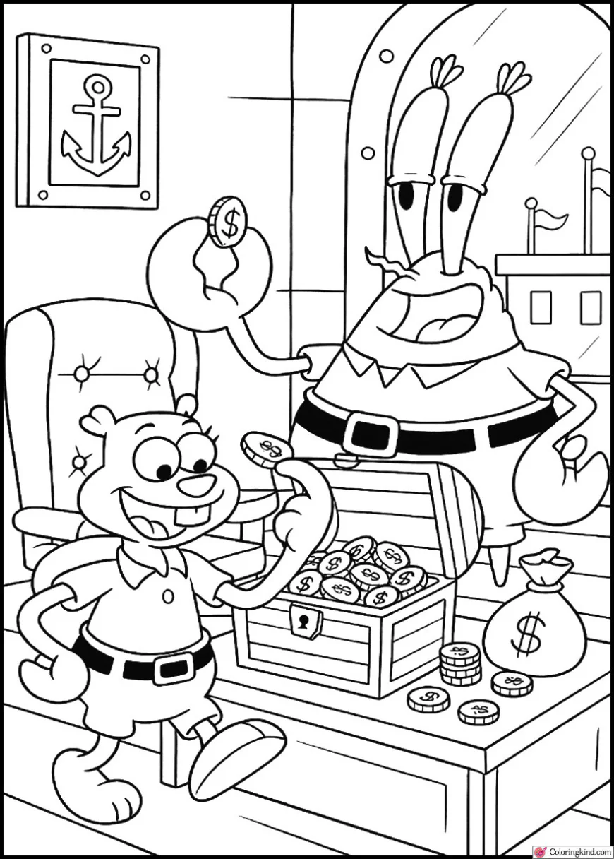 Mr. Krabs Counting Treasure in His Office