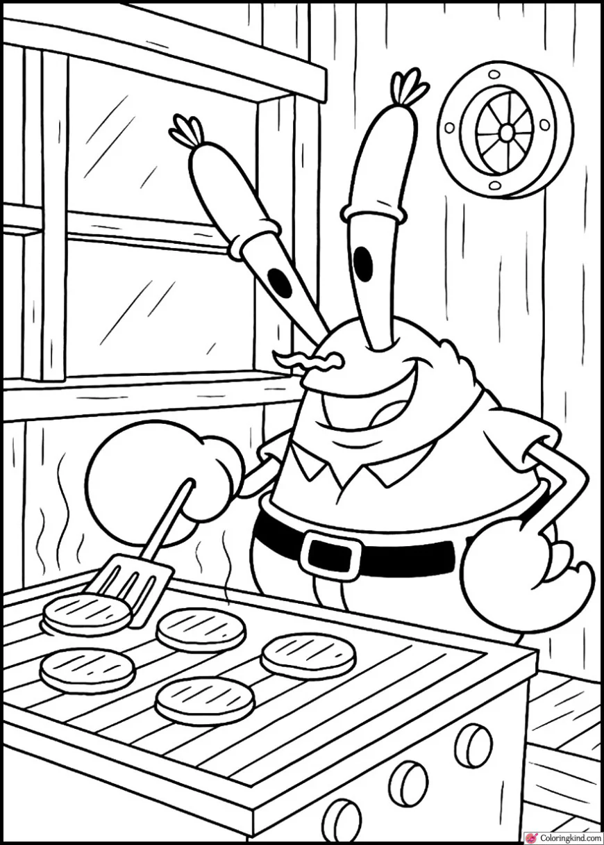 Mr. Krabs Cooking Burgers at Krusty Krab Grill