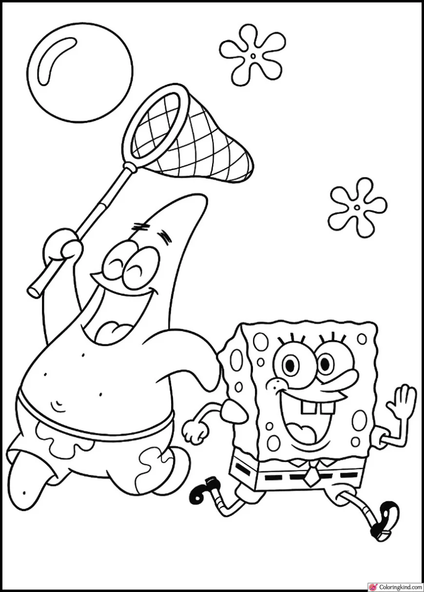 Patrick with SpongeBob Chasing a Bubble with Net