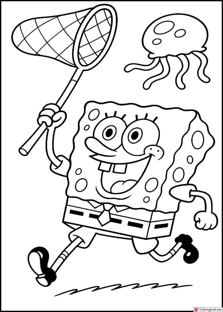 SpongeBob Running with Net Chasing Jellyfish