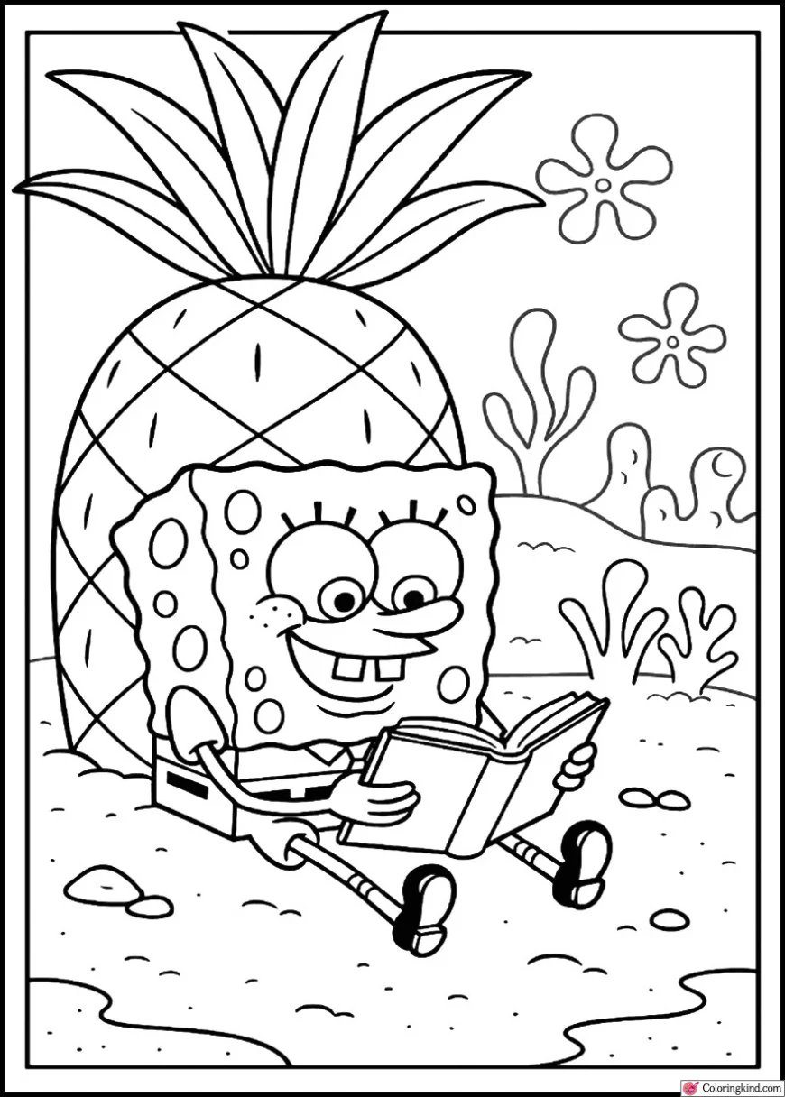 SpongeBob Reading Book Under Pineapple Tree