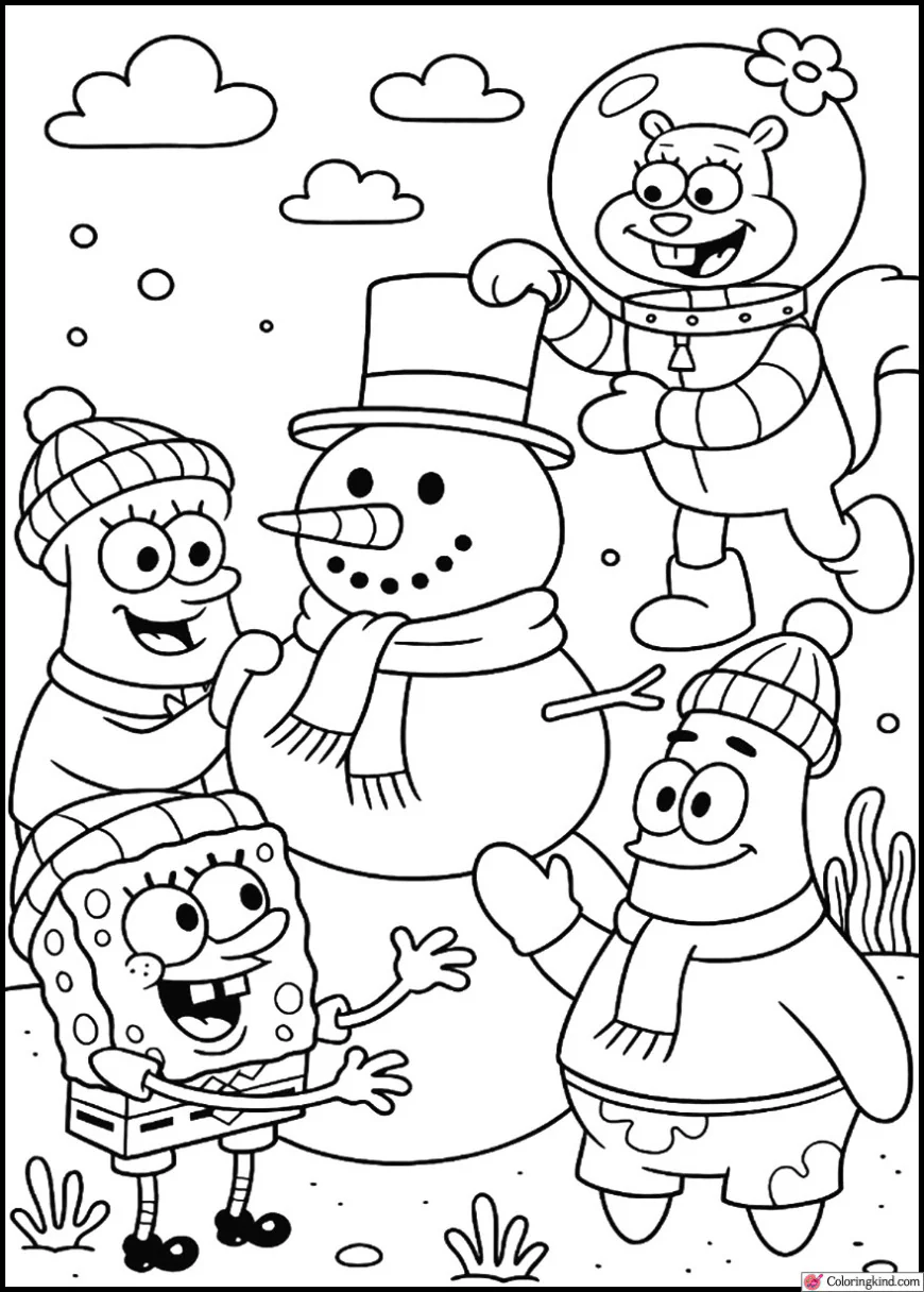 SpongeBob and Friends Building Snowman Underwater