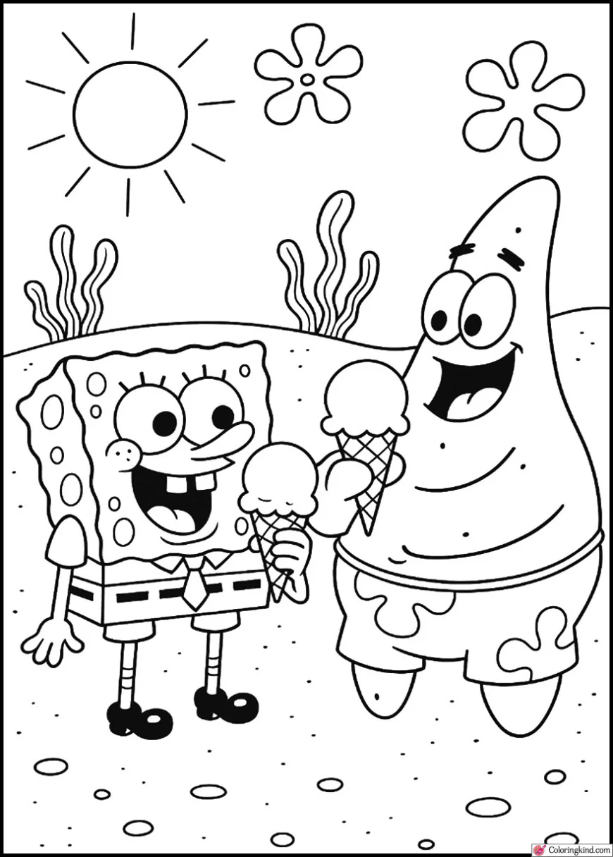 SpongeBob and Patrick Eating Ice Cream in Summer