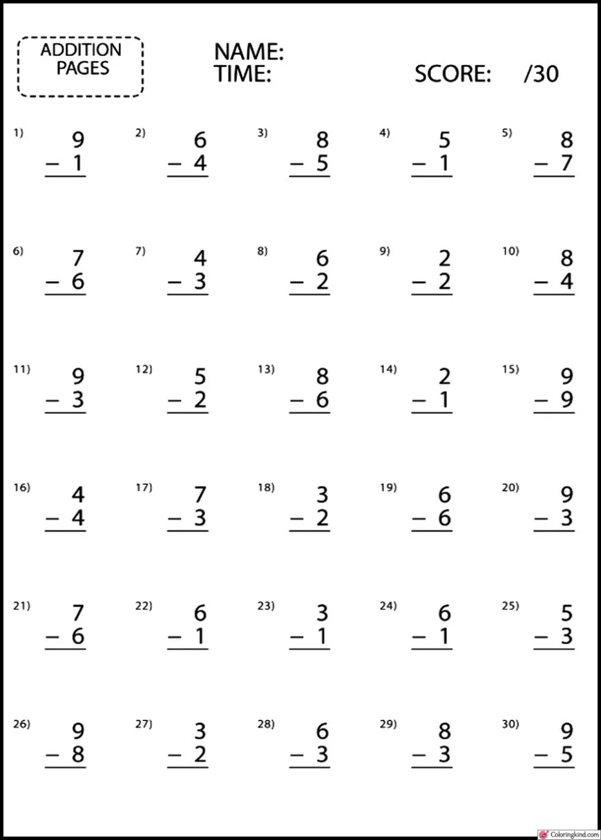 Subtraction Worksheets List