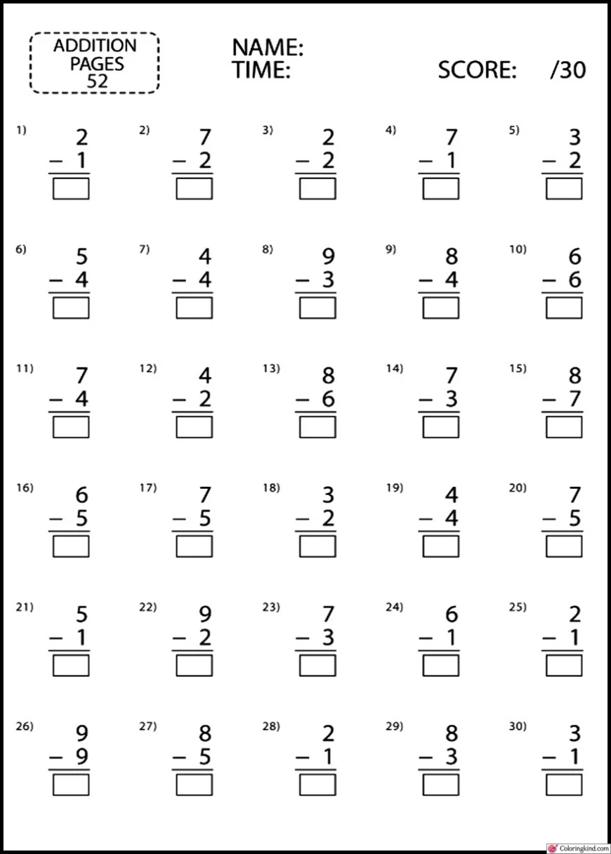 Subtraction Worksheets List