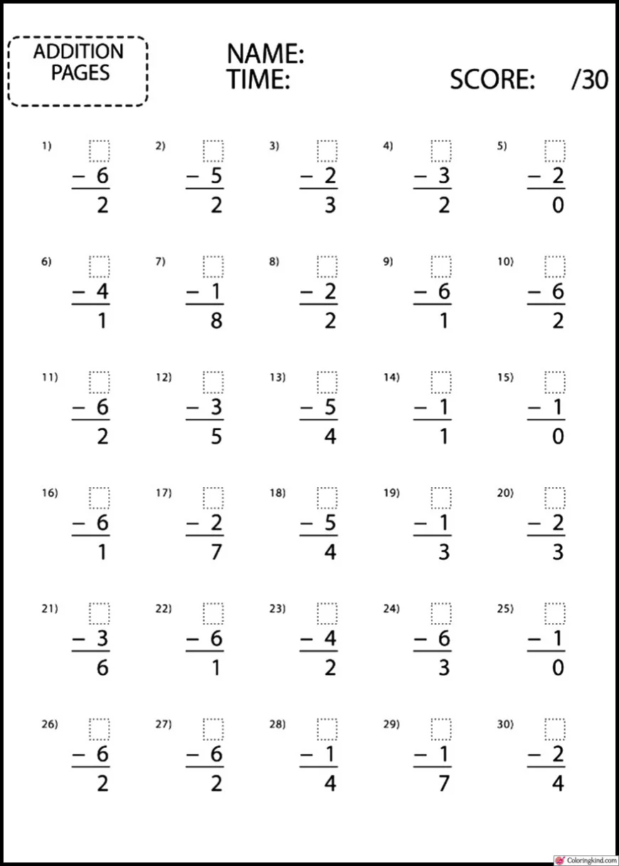 Subtraction Worksheets List