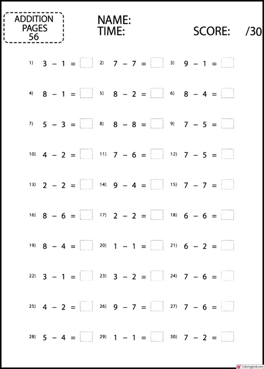 Subtraction Worksheets List