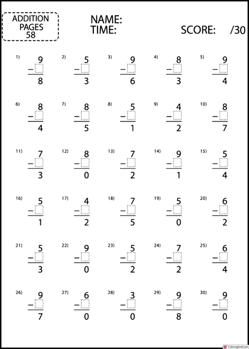 Subtraction Worksheets List