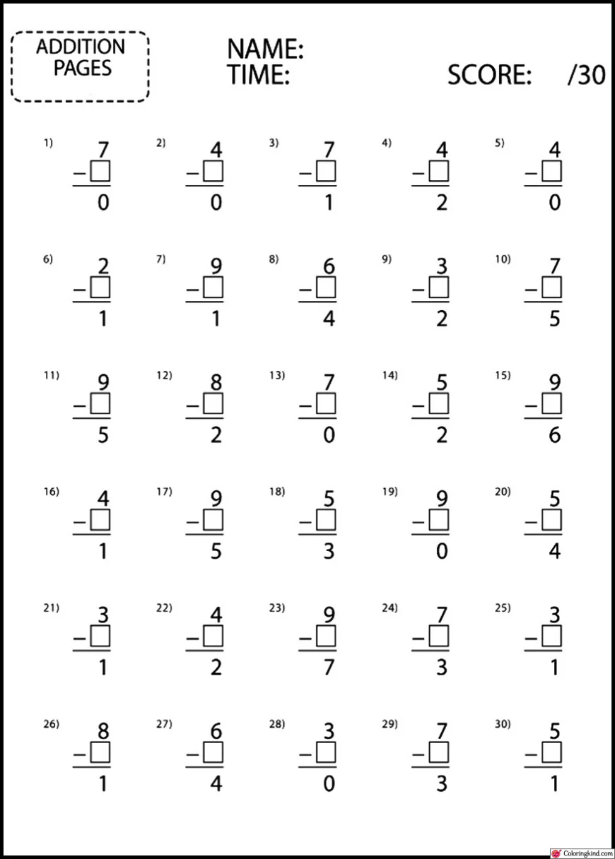 Subtraction Worksheets