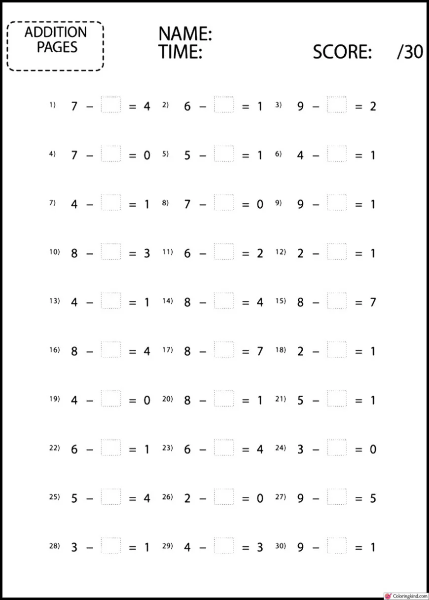 Subtraction Worksheets For Kids