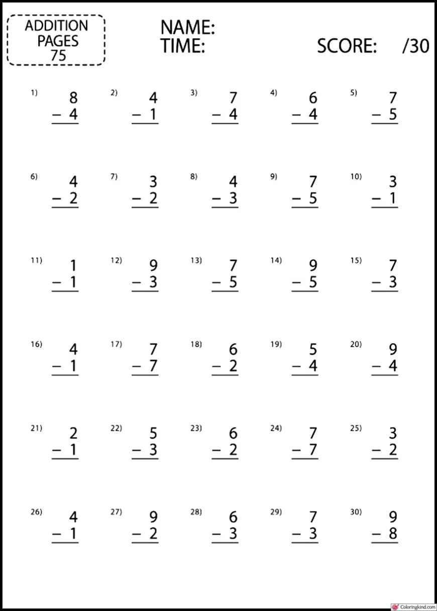 Subtraction Worksheets For Kids