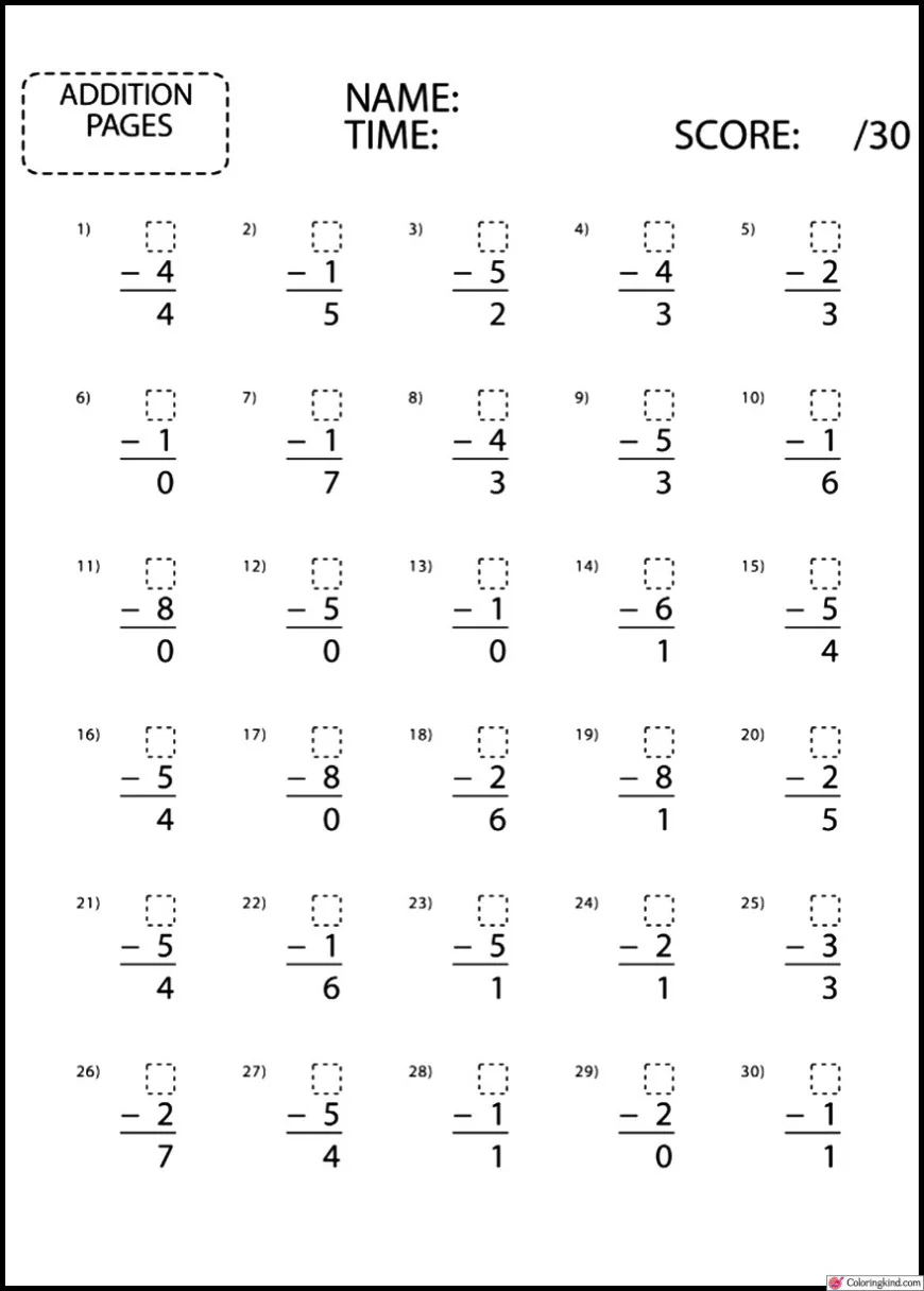 Subtraction Worksheets For Kids