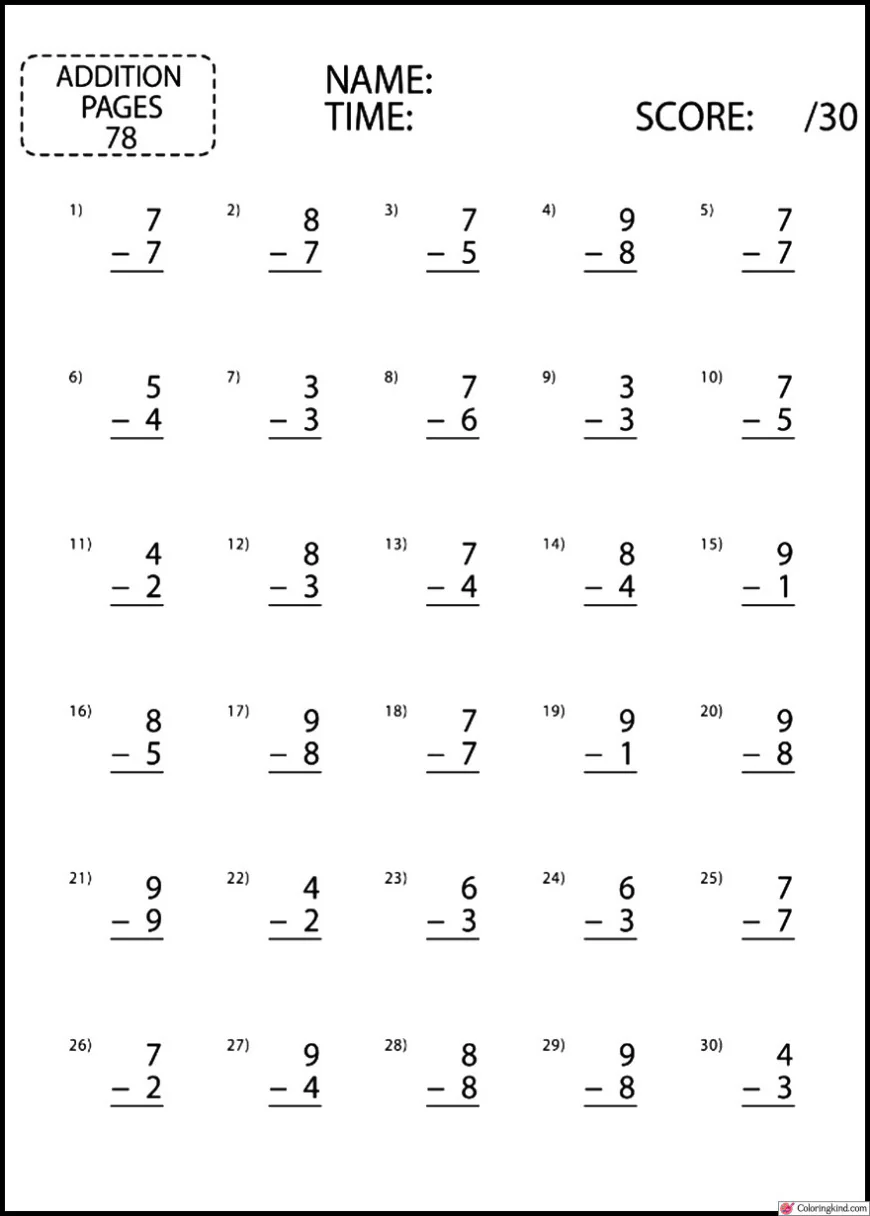Subtraction Worksheets For Kids