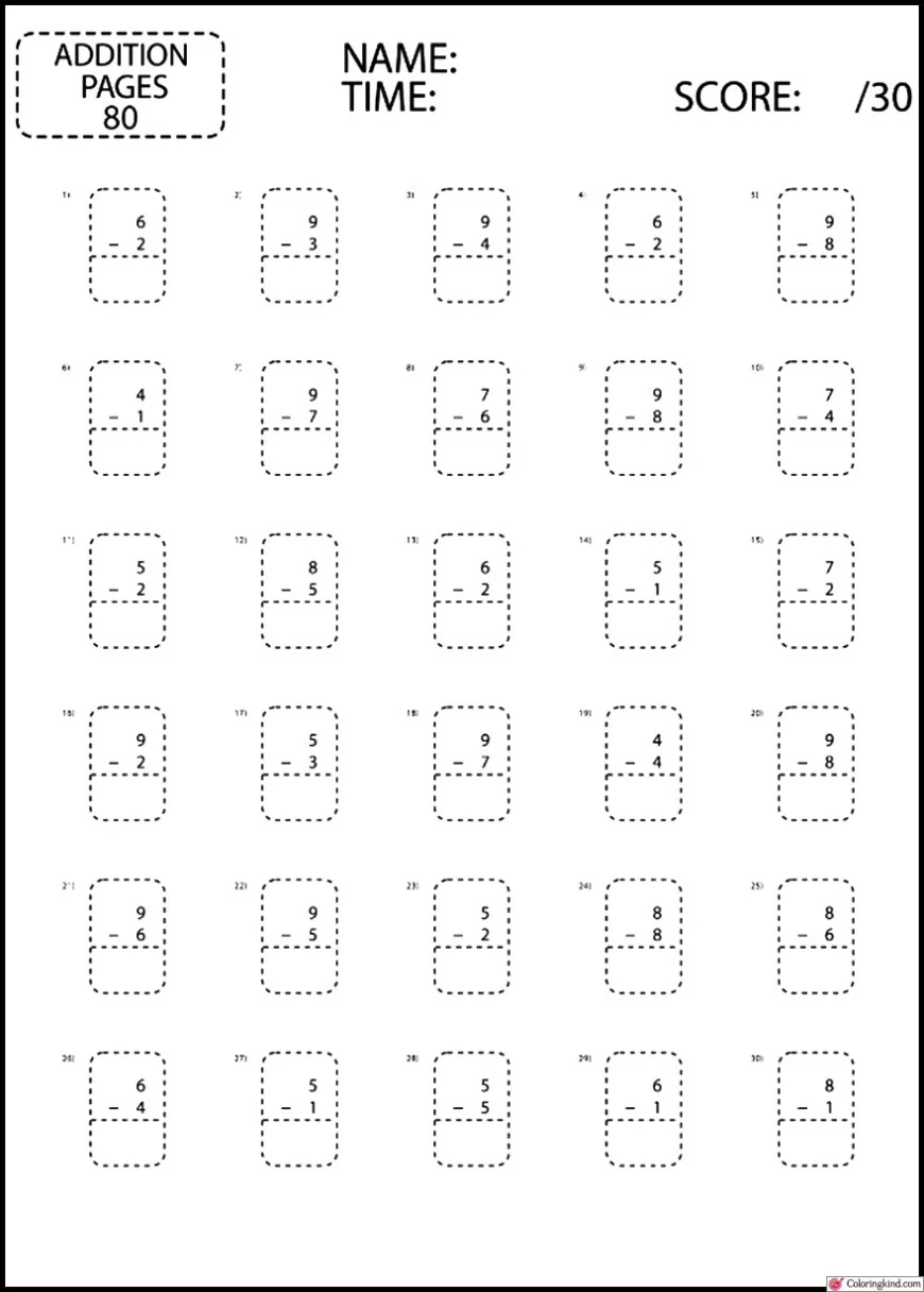 Subtraction Worksheets For Kids